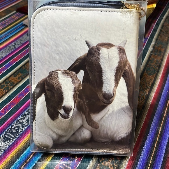 Bella Bug Leatherette clutch with removeable jornal design 5 in x 7.5 in Goats - Picture 1 of 10